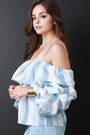 Stripe Off Shoulder Ruched Statement Sleeve Top
