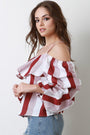 Stripe Off Shoulder Ruched Statement Sleeve Top