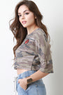 French Terry Camouflage Rose Patch Crop Top - NoveltyOne