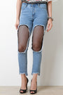 High Rise Fishnet Cutout Panel Denim Jeans