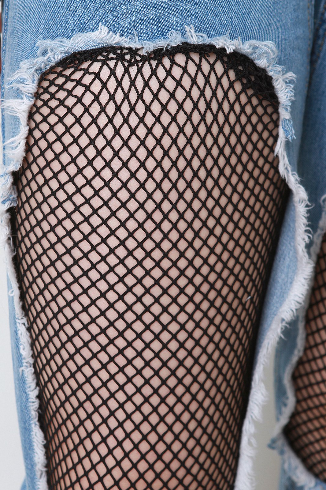 High Rise Fishnet Cutout Panel Denim Jeans