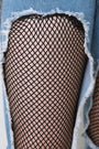 High Rise Fishnet Cutout Panel Denim Jeans
