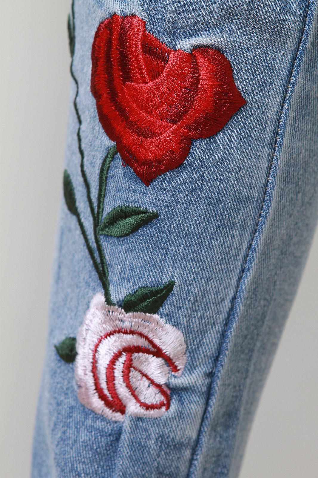 Floral Applique High Waisted Drawstring Denim Jeans - NoveltyOne