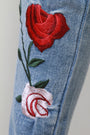 Floral Applique High Waisted Drawstring Denim Jeans - NoveltyOne