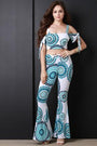 Bohemian Wheel Cold Shoulder Flare Pants Set