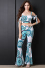 Bohemian Wheel Cold Shoulder Flare Pants Set