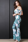 Bohemian Wheel Cold Shoulder Flare Pants Set