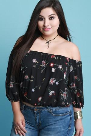 Floral Sketch Off The Shoulder Top
