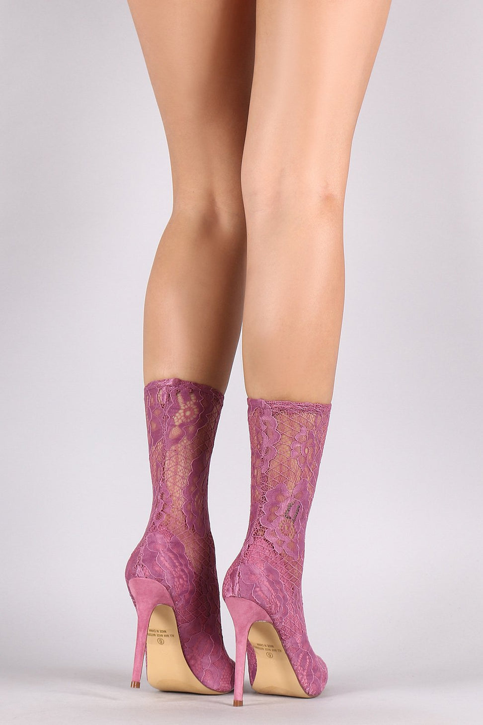 Liliana Floral Lace Pointy Toe Fitted Stiletto Booties