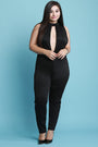 Mock Neck Sleeveless Plunging Jumpsuit - NoveltyOne