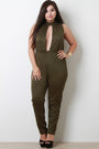Mock Neck Sleeveless Plunging Jumpsuit - NoveltyOne