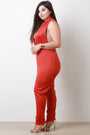 Mock Neck Sleeveless Plunging Jumpsuit - NoveltyOne