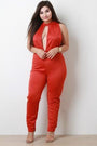 Mock Neck Sleeveless Plunging Jumpsuit - NoveltyOne