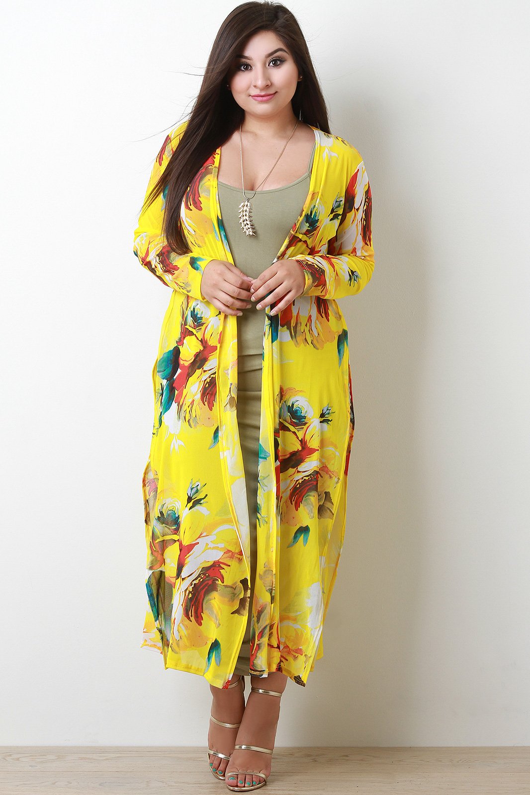 Oversized Floral Print Mesh Cardigan