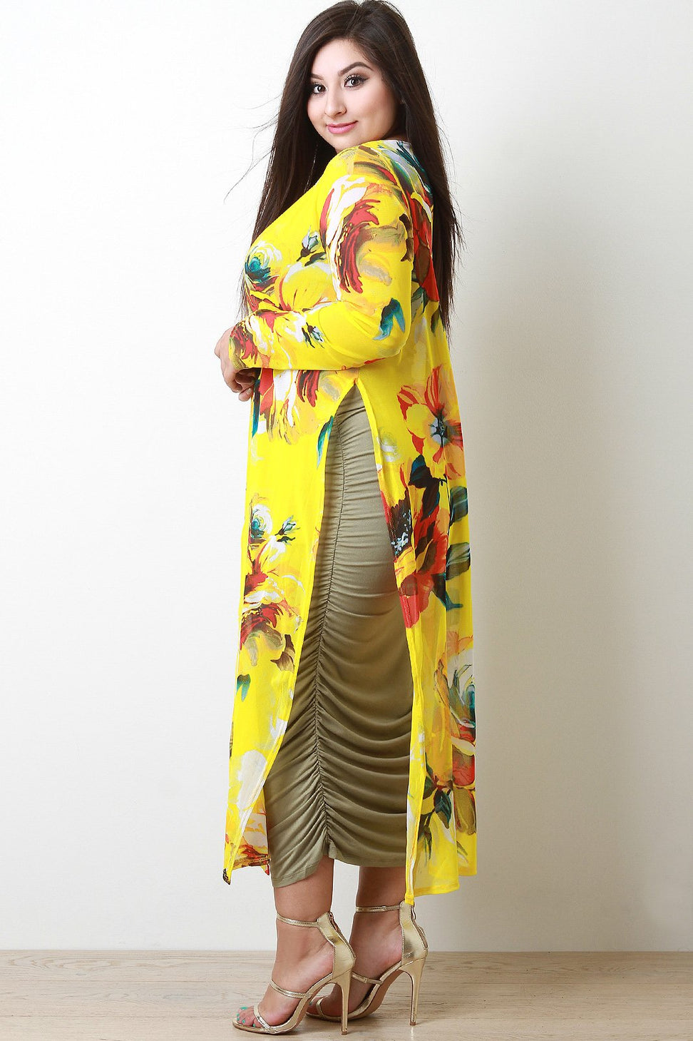 Oversized Floral Print Mesh Cardigan