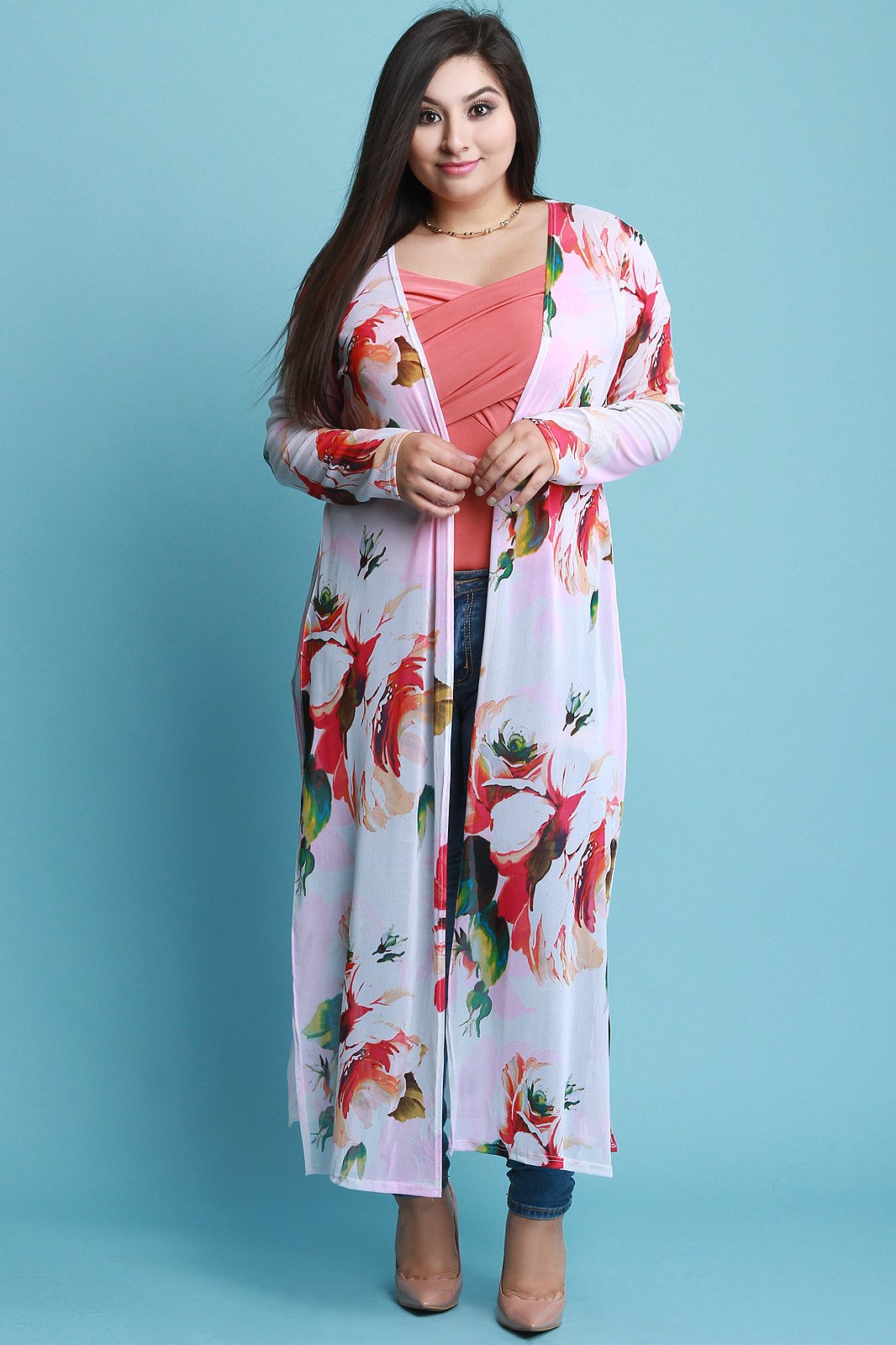 Oversized Floral Print Mesh Cardigan