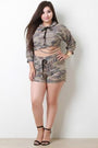 Distressed French Terry Camouflage High Rise Shorts - NoveltyOne