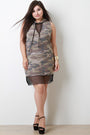 French Terry Camouflage Fishnet Inset Hoodie Dress - NoveltyOne