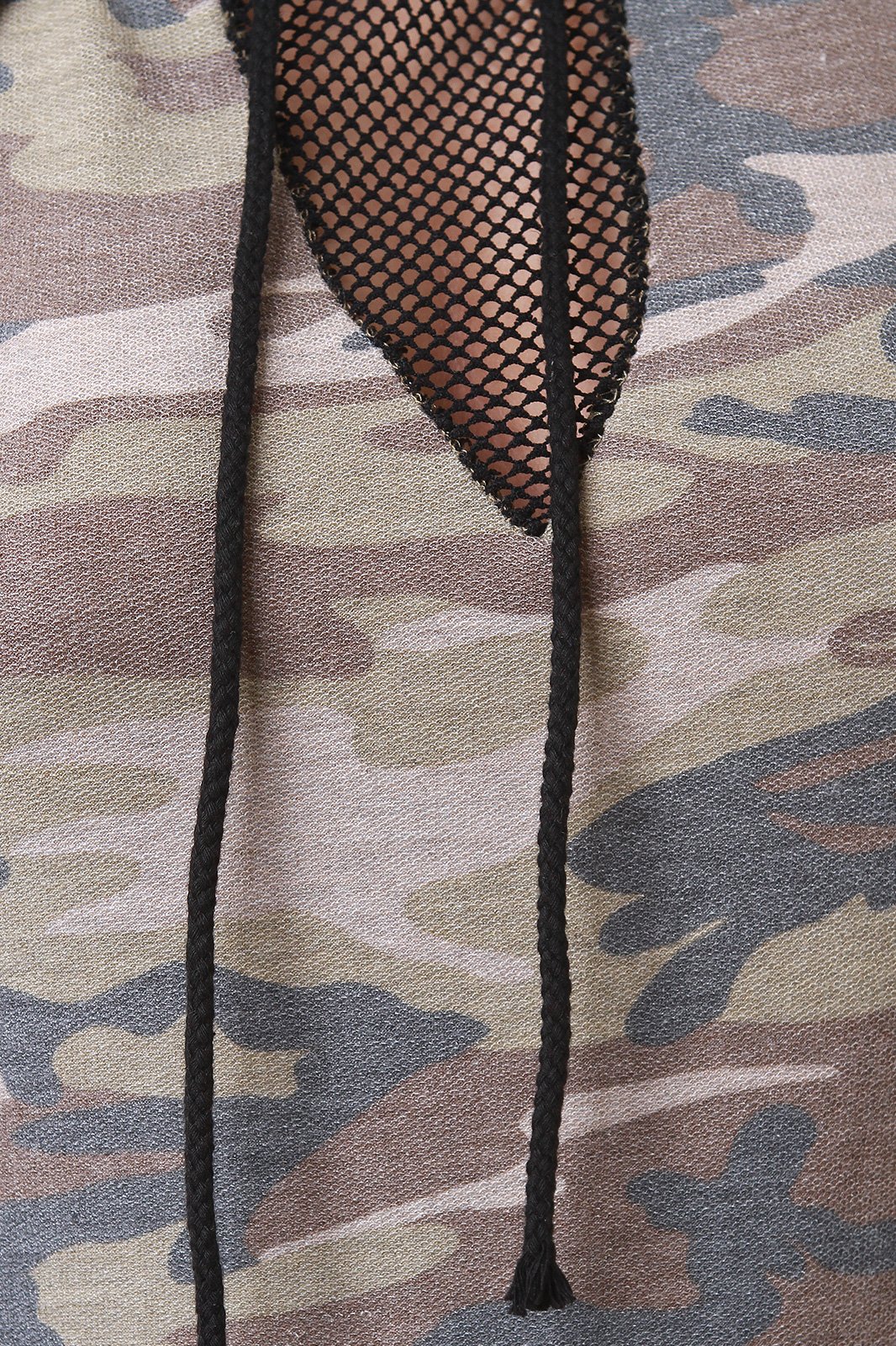 French Terry Camouflage Fishnet Inset Hoodie Dress - NoveltyOne