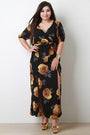 Surplice Floral Waist Sash Double Slit Maxi Dress