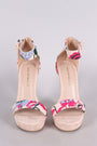 Shoe Republic LA Floral Embroidery Open Toe Chunky Platform Heel