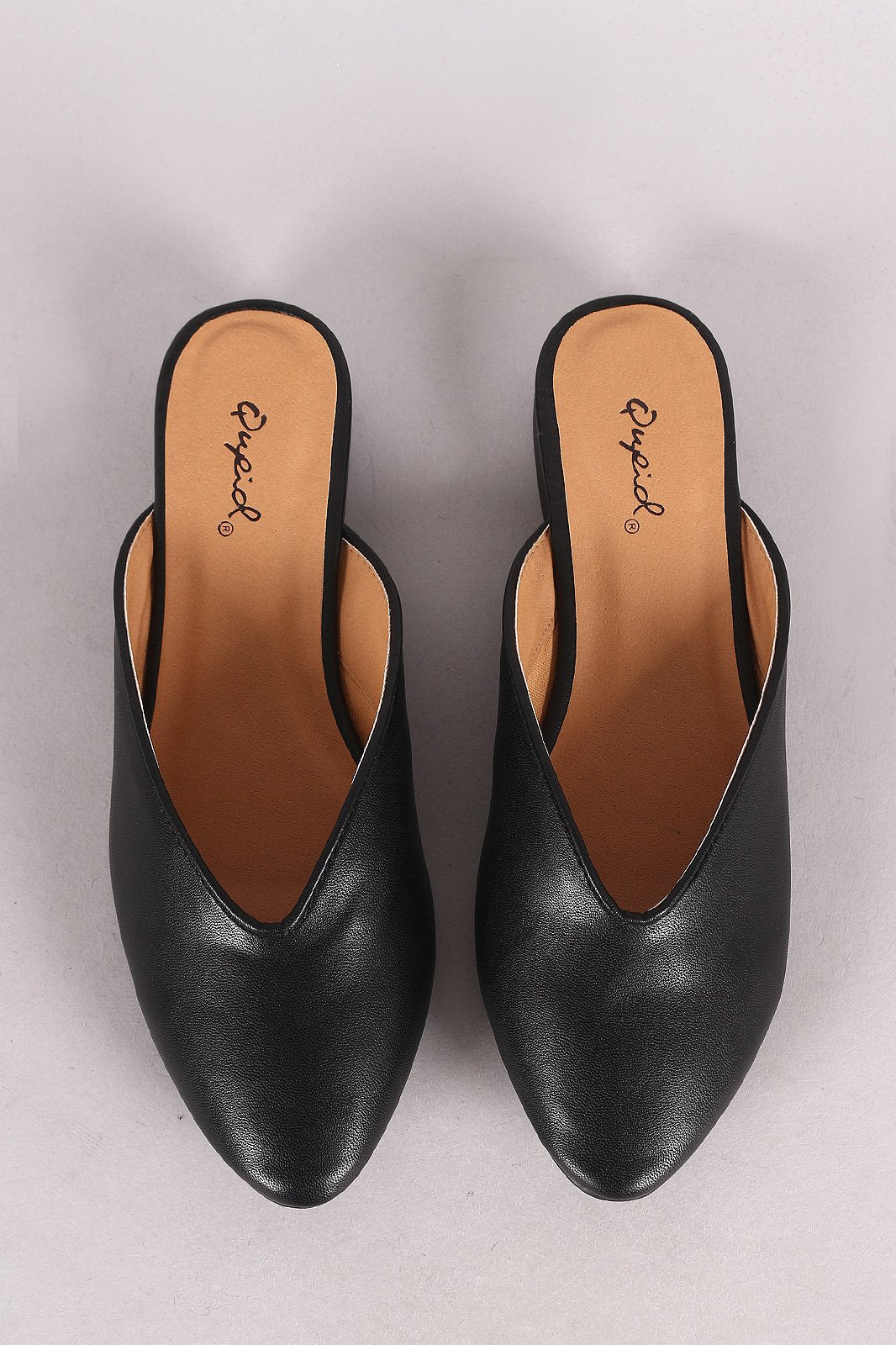 Qupid Leather Pointy Toe Mule Flat