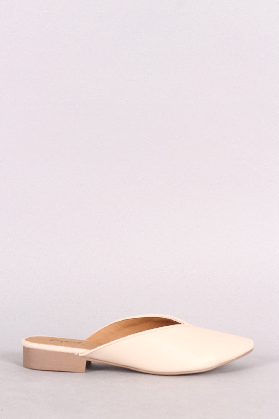 Qupid Leather Pointy Toe Mule Flat