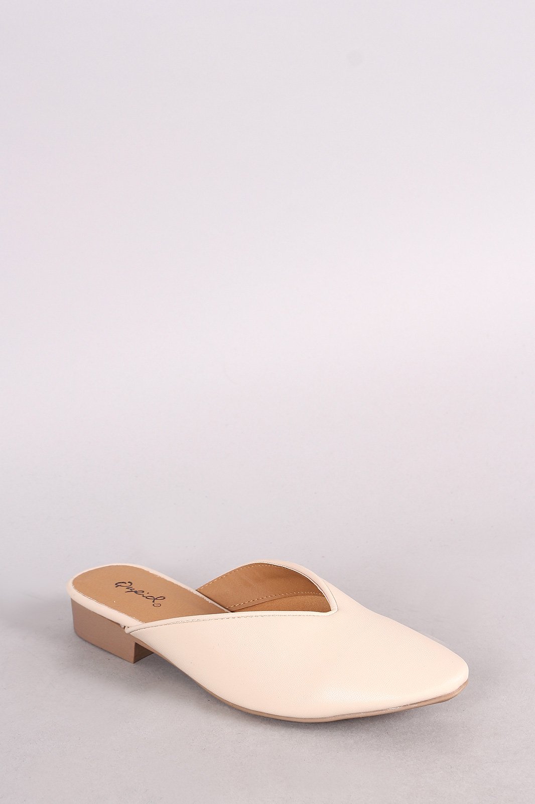 Qupid Leather Pointy Toe Mule Flat