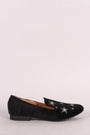 Qupid Velvet Star Embroidered Almond Toe Loafer Flat