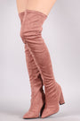 Qupid Suede Pointy Toe Chunky Heeled Over-The-Knee Boots