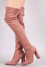 Qupid Suede Pointy Toe Chunky Heeled Over-The-Knee Boots