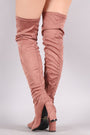 Qupid Suede Pointy Toe Chunky Heeled Over-The-Knee Boots