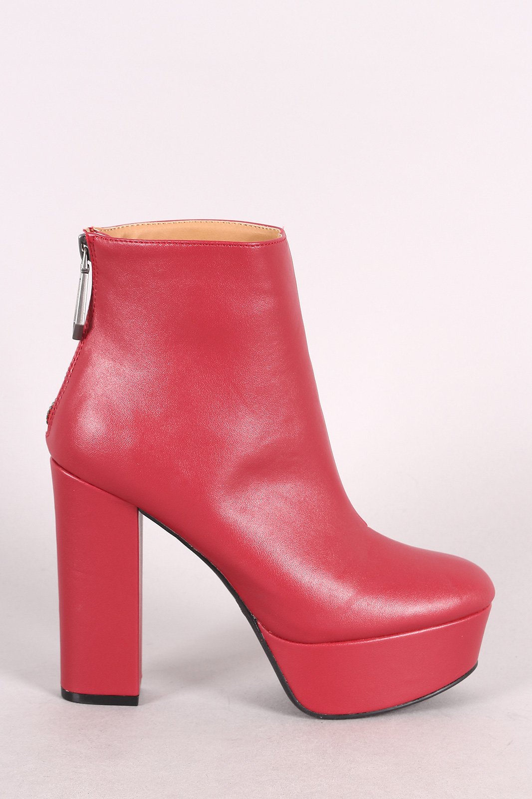 Qupid Leather Round Toe Chunky Heeled Platform Booties