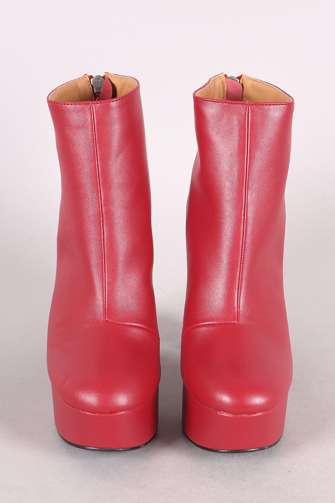 Qupid Leather Round Toe Chunky Heeled Platform Booties