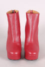 Qupid Leather Round Toe Chunky Heeled Platform Booties