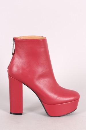 Qupid Leather Round Toe Chunky Heeled Platform Booties