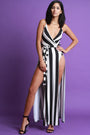 Stripe Double Slit Surplice Sleeveless Maxi Dress