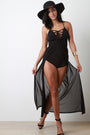 Corset Lace-Up Front Slit Mesh Romper Dress
