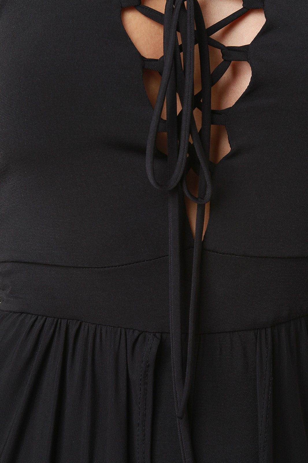 Corset Lace-Up Front Slit Mesh Romper Dress