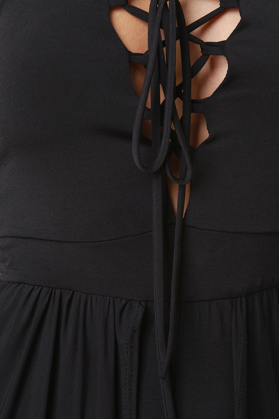 Corset Lace-Up Front Slit Mesh Romper Dress