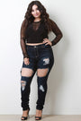 Stretchy Cutout Denim Mid Rise Skinny Jeans
