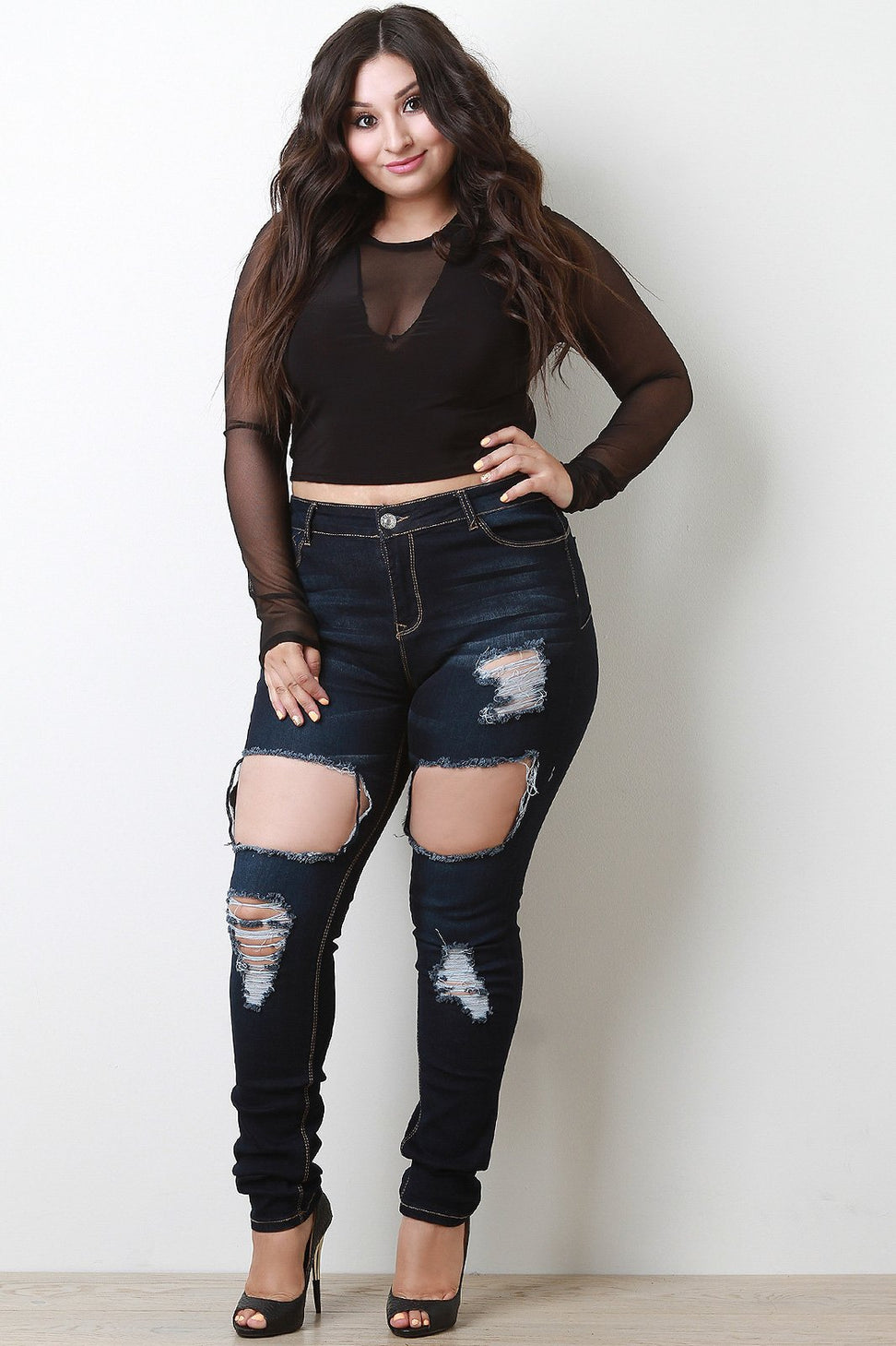 Stretchy Cutout Denim Mid Rise Skinny Jeans
