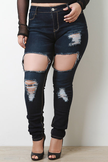 Stretchy Cutout Denim Mid Rise Skinny Jeans