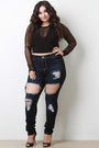 Stretchy Cutout Denim Mid Rise Skinny Jeans