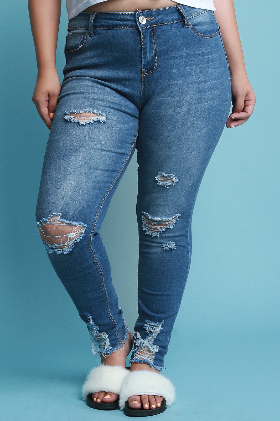 Stretchy Destroyed Denim Skinny Jeans