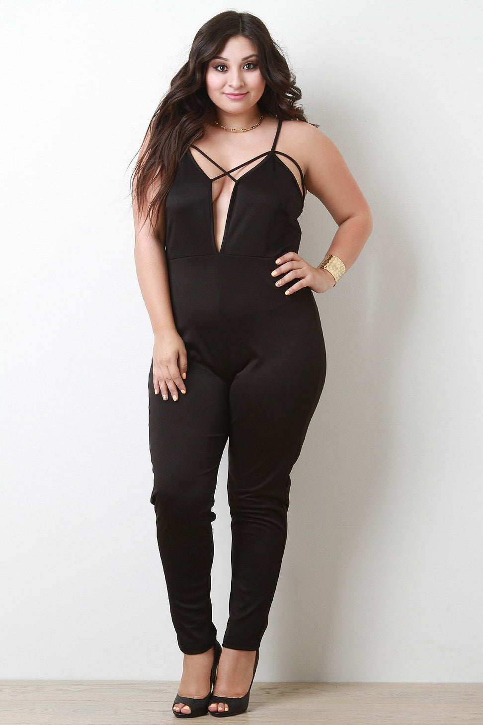 Strappy Plunge Neck Sleeveless Jumpsuit