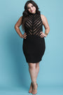 Mock Neck Stripe Lace Contrast Sheath Dress - NoveltyOne