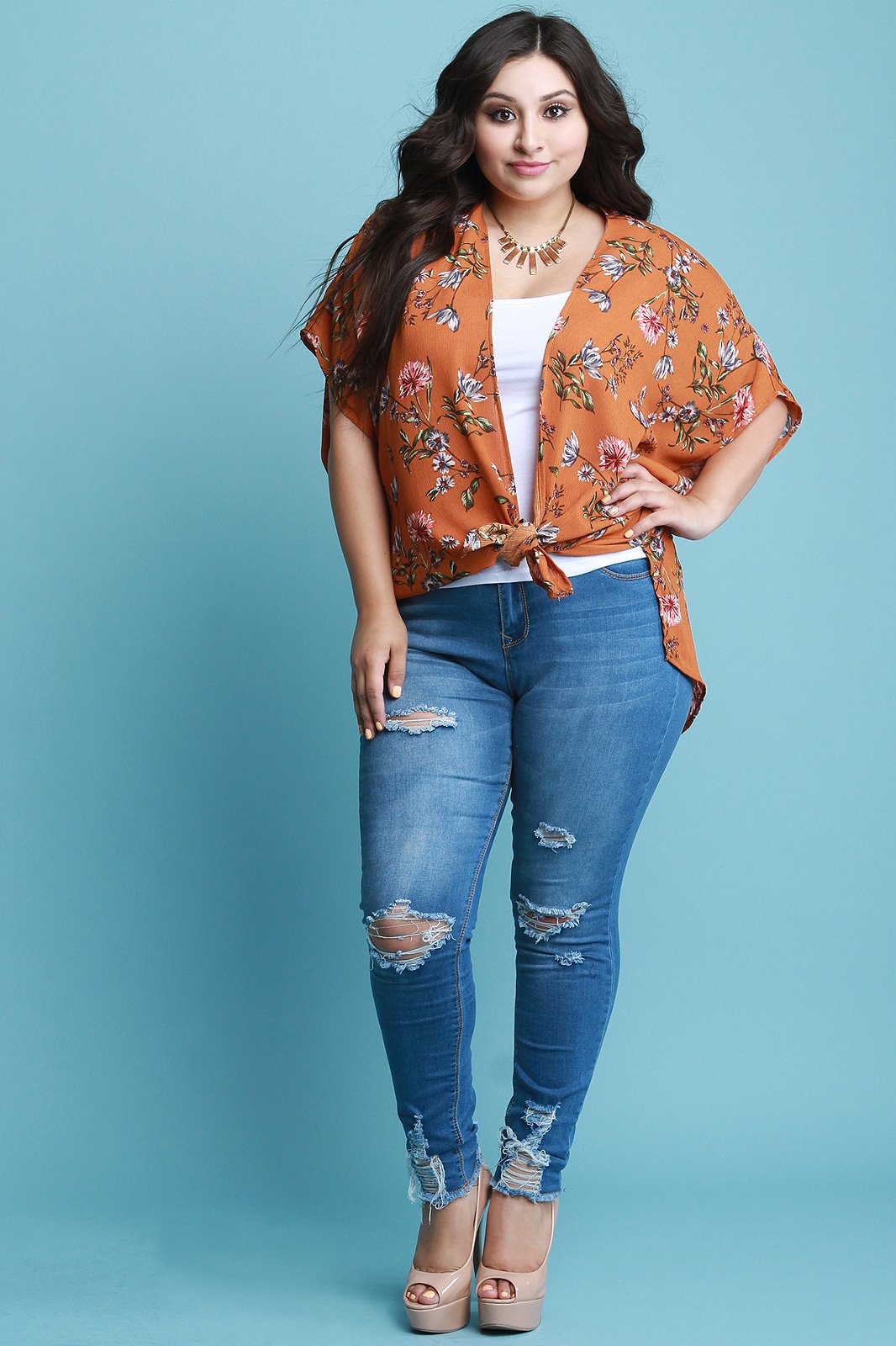 Floral Print High-Low Dolman Kimono