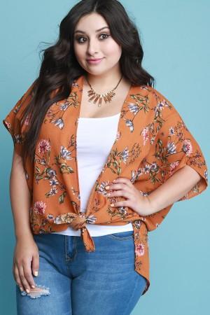 Floral Print High-Low Dolman Kimono