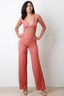 Sleeveless V-Neck Open Midriff Wide Leg Jumpsuit